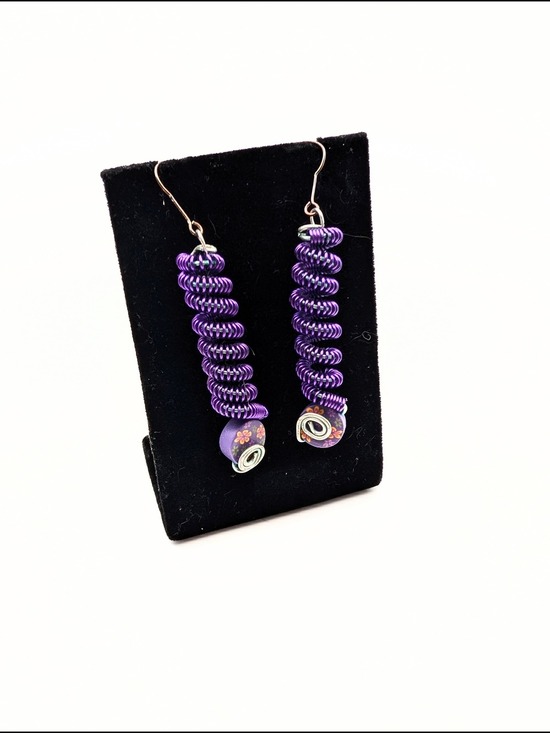 @colorkitty creations Jewelry - Purple Spiral Coil Handmade Earrings